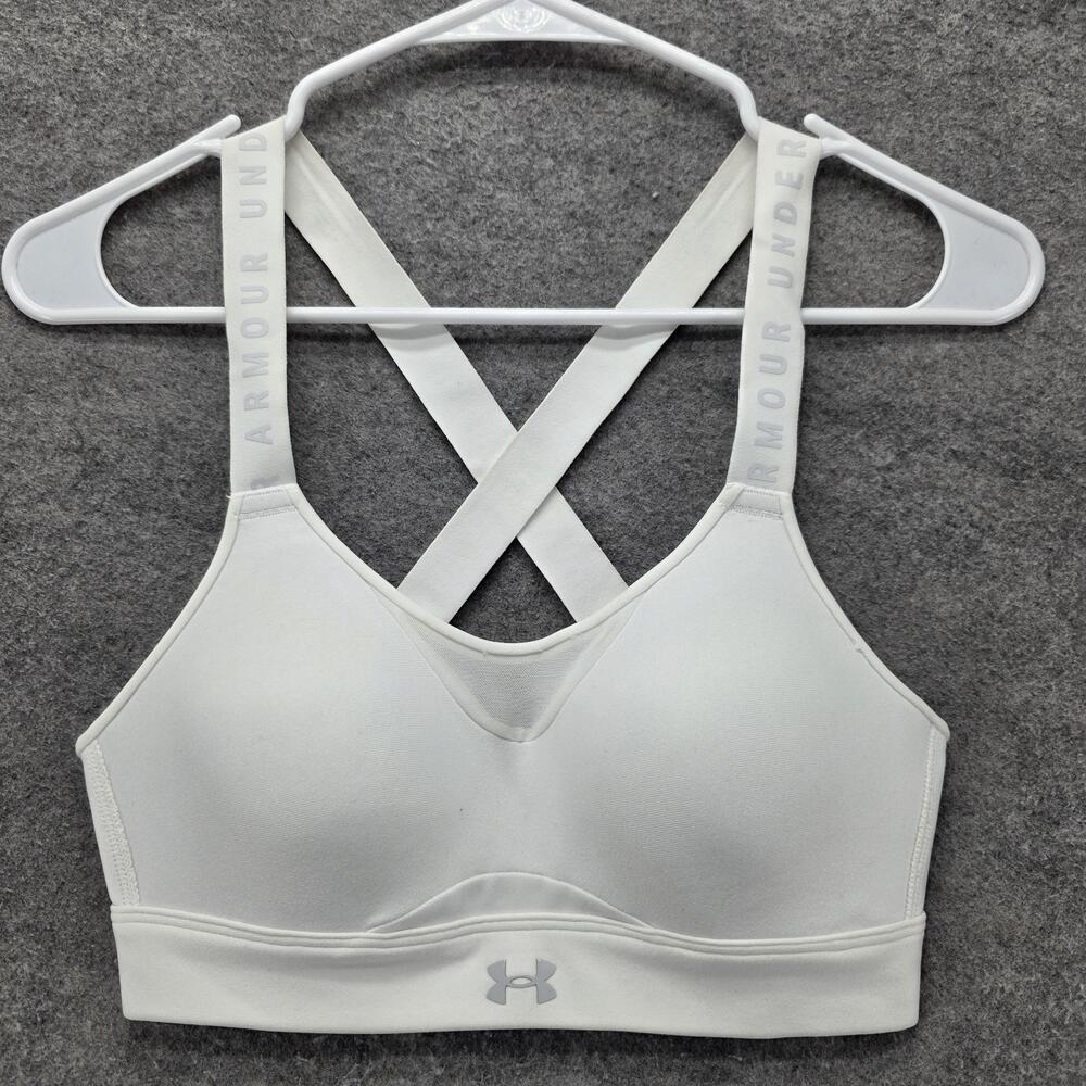 Under Armour Sports Bra Womens XS White Crossback Hook & Eye Mesh Athletic